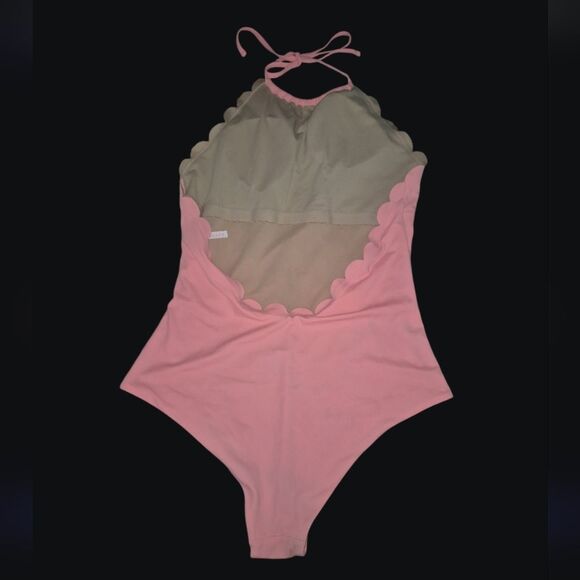 Vanilla Beach One-Piece Coral Pink Swimsuit W/ Scalloped Neckline - Size XL - Picture 3 of 6